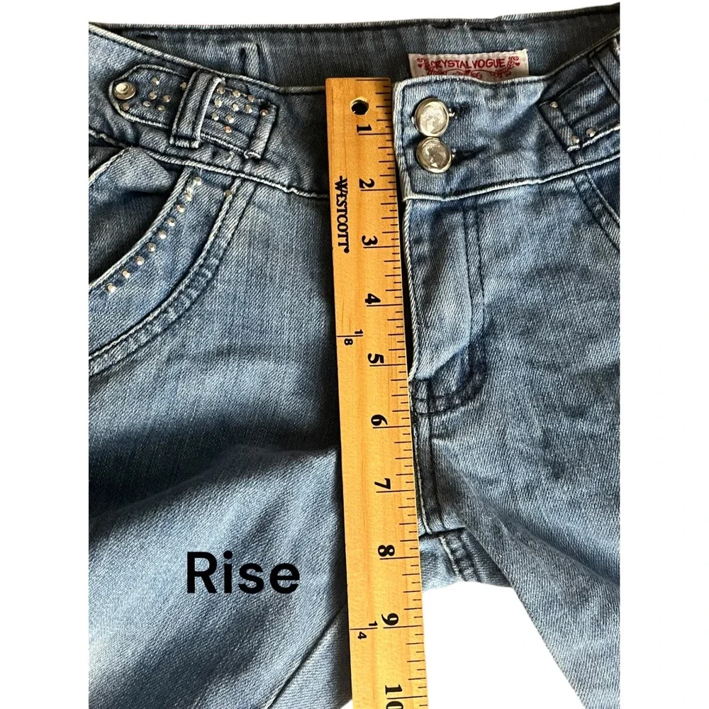 Crystal Vogue Jeans Girls 14 Blue Rhinestone‎ Embellished Y2K Skinny
